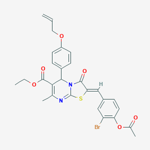 molecular formula C28H25BrN2O6S B314127 ethyl 2-[4-(acetyloxy)-3-bromobenzylidene]-5-[4-(allyloxy)phenyl]-7-methyl-3-oxo-2,3-dihydro-5H-[1,3]thiazolo[3,2-a]pyrimidine-6-carboxylate 