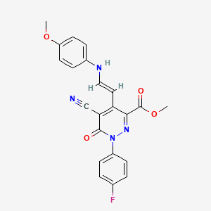 molecular formula C22H17FN4O4 B3141277 methyl 5-cyano-1-(4-fluorophenyl)-4-[(E)-2-(4-methoxyanilino)ethenyl]-6-oxopyridazine-3-carboxylate CAS No. 478246-16-1
