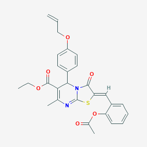 molecular formula C28H26N2O6S B314128 ethyl 2-[2-(acetyloxy)benzylidene]-5-[4-(allyloxy)phenyl]-7-methyl-3-oxo-2,3-dihydro-5H-[1,3]thiazolo[3,2-a]pyrimidine-6-carboxylate 