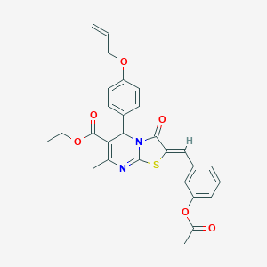 molecular formula C28H26N2O6S B314132 ethyl 2-[3-(acetyloxy)benzylidene]-5-[4-(allyloxy)phenyl]-7-methyl-3-oxo-2,3-dihydro-5H-[1,3]thiazolo[3,2-a]pyrimidine-6-carboxylate 