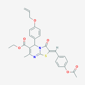 molecular formula C28H26N2O6S B314134 ethyl 2-[4-(acetyloxy)benzylidene]-5-[4-(allyloxy)phenyl]-7-methyl-3-oxo-2,3-dihydro-5H-[1,3]thiazolo[3,2-a]pyrimidine-6-carboxylate 