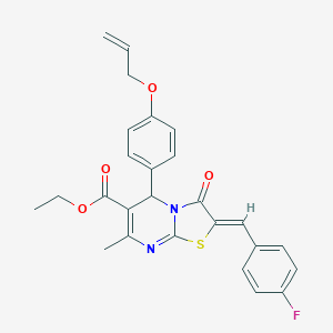 molecular formula C26H23FN2O4S B314135 ethyl 5-[4-(allyloxy)phenyl]-2-(4-fluorobenzylidene)-7-methyl-3-oxo-2,3-dihydro-5H-[1,3]thiazolo[3,2-a]pyrimidine-6-carboxylate 