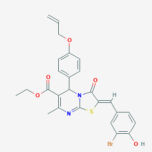 molecular formula C26H23BrN2O5S B314136 ethyl 5-[4-(allyloxy)phenyl]-2-(3-bromo-4-hydroxybenzylidene)-7-methyl-3-oxo-2,3-dihydro-5H-[1,3]thiazolo[3,2-a]pyrimidine-6-carboxylate 