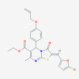 molecular formula C24H21BrN2O5S B314137 ethyl 5-[4-(allyloxy)phenyl]-2-[(5-bromo-2-furyl)methylene]-7-methyl-3-oxo-2,3-dihydro-5H-[1,3]thiazolo[3,2-a]pyrimidine-6-carboxylate 