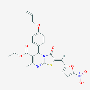 molecular formula C24H21N3O7S B314138 ethyl 5-[4-(allyloxy)phenyl]-2-({5-nitro-2-furyl}methylene)-7-methyl-3-oxo-2,3-dihydro-5H-[1,3]thiazolo[3,2-a]pyrimidine-6-carboxylate 