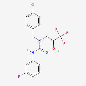 molecular formula C17H15ClF4N2O2 B3141403 1-[(4-Chlorophenyl)methyl]-3-(3-fluorophenyl)-1-(3,3,3-trifluoro-2-hydroxypropyl)urea CAS No. 478258-84-3