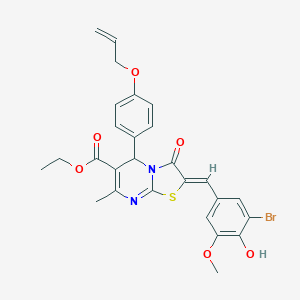 molecular formula C27H25BrN2O6S B314141 ethyl 5-[4-(allyloxy)phenyl]-2-(3-bromo-4-hydroxy-5-methoxybenzylidene)-7-methyl-3-oxo-2,3-dihydro-5H-[1,3]thiazolo[3,2-a]pyrimidine-6-carboxylate 