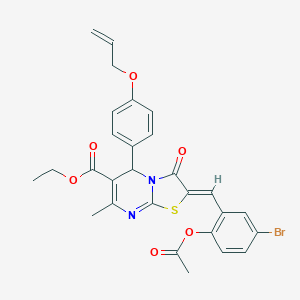 molecular formula C28H25BrN2O6S B314143 ethyl 2-[2-(acetyloxy)-5-bromobenzylidene]-5-[4-(allyloxy)phenyl]-7-methyl-3-oxo-2,3-dihydro-5H-[1,3]thiazolo[3,2-a]pyrimidine-6-carboxylate 