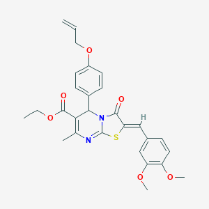 molecular formula C28H28N2O6S B314145 ethyl 5-[4-(allyloxy)phenyl]-2-(3,4-dimethoxybenzylidene)-7-methyl-3-oxo-2,3-dihydro-5H-[1,3]thiazolo[3,2-a]pyrimidine-6-carboxylate 