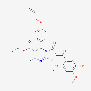 molecular formula C28H27BrN2O6S B314147 ethyl 5-[4-(allyloxy)phenyl]-2-(5-bromo-2,4-dimethoxybenzylidene)-7-methyl-3-oxo-2,3-dihydro-5H-[1,3]thiazolo[3,2-a]pyrimidine-6-carboxylate 
