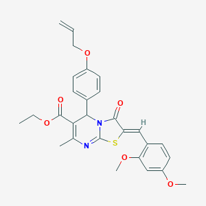 molecular formula C28H28N2O6S B314148 ethyl 5-[4-(allyloxy)phenyl]-2-(2,4-dimethoxybenzylidene)-7-methyl-3-oxo-2,3-dihydro-5H-[1,3]thiazolo[3,2-a]pyrimidine-6-carboxylate 