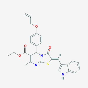 molecular formula C28H25N3O4S B314149 ethyl 5-[4-(allyloxy)phenyl]-2-(1H-indol-3-ylmethylene)-7-methyl-3-oxo-2,3-dihydro-5H-[1,3]thiazolo[3,2-a]pyrimidine-6-carboxylate 