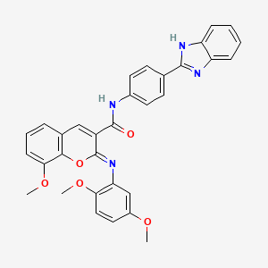 molecular formula C32H26N4O5 B3141499 (2Z)-N-[4-(1H-benzimidazol-2-yl)phenyl]-2-[(2,5-dimethoxyphenyl)imino]-8-methoxy-2H-chromene-3-carboxamide CAS No. 478343-01-0