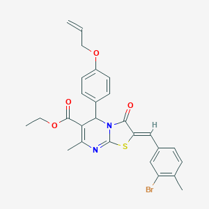 molecular formula C27H25BrN2O4S B314150 ethyl 5-[4-(allyloxy)phenyl]-2-(3-bromo-4-methylbenzylidene)-7-methyl-3-oxo-2,3-dihydro-5H-[1,3]thiazolo[3,2-a]pyrimidine-6-carboxylate 