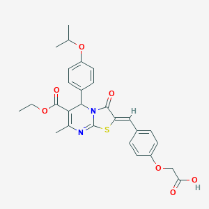 molecular formula C28H28N2O7S B314158 {4-[(6-(ethoxycarbonyl)-5-(4-isopropoxyphenyl)-7-methyl-3-oxo-5H-[1,3]thiazolo[3,2-a]pyrimidin-2(3H)-ylidene)methyl]phenoxy}acetic acid 