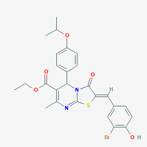 molecular formula C26H25BrN2O5S B314161 ethyl 2-(3-bromo-4-hydroxybenzylidene)-5-(4-isopropoxyphenyl)-7-methyl-3-oxo-2,3-dihydro-5H-[1,3]thiazolo[3,2-a]pyrimidine-6-carboxylate 