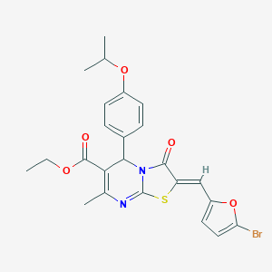 molecular formula C24H23BrN2O5S B314162 ethyl 2-[(5-bromo-2-furyl)methylene]-5-(4-isopropoxyphenyl)-7-methyl-3-oxo-2,3-dihydro-5H-[1,3]thiazolo[3,2-a]pyrimidine-6-carboxylate 