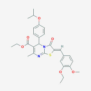 molecular formula C29H32N2O6S B314165 ethyl 2-(3-ethoxy-4-methoxybenzylidene)-5-(4-isopropoxyphenyl)-7-methyl-3-oxo-2,3-dihydro-5H-[1,3]thiazolo[3,2-a]pyrimidine-6-carboxylate 