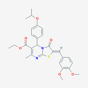 molecular formula C28H30N2O6S B314167 ethyl 2-(3,4-dimethoxybenzylidene)-5-(4-isopropoxyphenyl)-7-methyl-3-oxo-2,3-dihydro-5H-[1,3]thiazolo[3,2-a]pyrimidine-6-carboxylate 