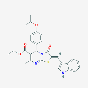 molecular formula C28H27N3O4S B314171 ethyl 2-(1H-indol-3-ylmethylene)-5-(4-isopropoxyphenyl)-7-methyl-3-oxo-2,3-dihydro-5H-[1,3]thiazolo[3,2-a]pyrimidine-6-carboxylate 