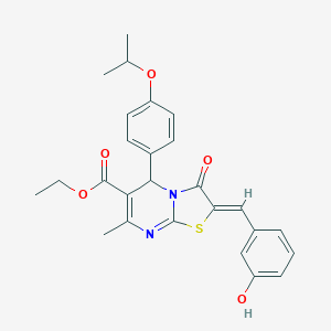 molecular formula C26H26N2O5S B314172 ethyl 2-(3-hydroxybenzylidene)-5-(4-isopropoxyphenyl)-7-methyl-3-oxo-2,3-dihydro-5H-[1,3]thiazolo[3,2-a]pyrimidine-6-carboxylate 