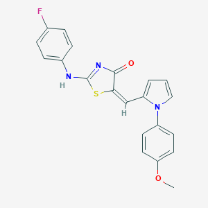 molecular formula C21H16FN3O2S B314176 (5E)-2-(4-fluoroanilino)-5-[[1-(4-methoxyphenyl)pyrrol-2-yl]methylidene]-1,3-thiazol-4-one 