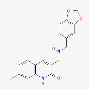 molecular formula C19H18N2O3 B3141788 3-{[(Benzo[1,3]dioxol-5-ylmethyl)-amino]-methyl}-7-methyl-1H-quinolin-2-one CAS No. 484025-55-0