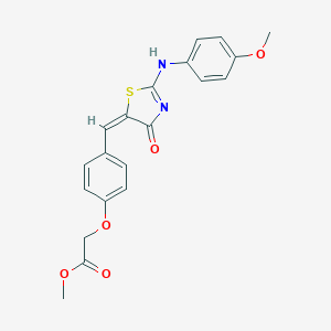 molecular formula C20H18N2O5S B314179 methyl 2-[4-[(E)-[2-(4-methoxyanilino)-4-oxo-1,3-thiazol-5-ylidene]methyl]phenoxy]acetate 