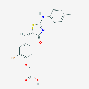molecular formula C19H15BrN2O4S B314181 2-[2-bromo-4-[(E)-[2-(4-methylanilino)-4-oxo-1,3-thiazol-5-ylidene]methyl]phenoxy]acetic acid 