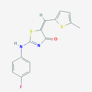 molecular formula C15H11FN2OS2 B314184 (5E)-2-(4-fluoroanilino)-5-[(5-methylthiophen-2-yl)methylidene]-1,3-thiazol-4-one 