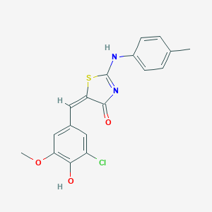 molecular formula C18H15ClN2O3S B314188 (5E)-5-[(3-chloro-4-hydroxy-5-methoxyphenyl)methylidene]-2-(4-methylanilino)-1,3-thiazol-4-one 
