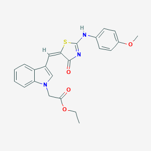 molecular formula C23H21N3O4S B314189 ethyl 2-[3-[(E)-[2-(4-methoxyanilino)-4-oxo-1,3-thiazol-5-ylidene]methyl]indol-1-yl]acetate 