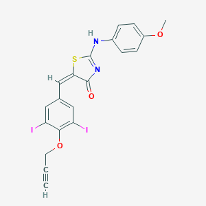 molecular formula C20H14I2N2O3S B314192 (5E)-5-[(3,5-diiodo-4-prop-2-ynoxyphenyl)methylidene]-2-(4-methoxyanilino)-1,3-thiazol-4-one 