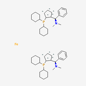 molecular formula C52H74FeN2P2 B3141959 (alphaR,alphaR)-1,1'-Bis[alpha-(dimethylamino)benzyl]-(S,S)-2,2'-bis(dicyclohexylphosphino)ferrocene CAS No. 494227-35-9