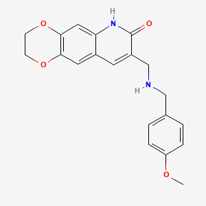 molecular formula C20H20N2O4 B3142012 8-[[(4-methoxyphenyl)methylamino]methyl]-3,6-dihydro-2H-[1,4]dioxino[2,3-g]quinolin-7-one CAS No. 496782-57-1