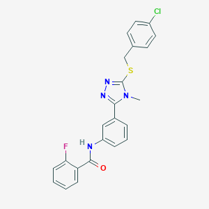 molecular formula C23H18ClFN4OS B314211 N-(3-{5-[(4-chlorobenzyl)sulfanyl]-4-methyl-4H-1,2,4-triazol-3-yl}phenyl)-2-fluorobenzamide 