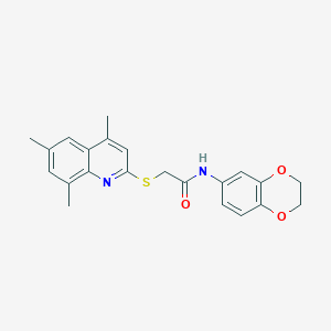 molecular formula C22H22N2O3S B3142125 N-(2,3-二氢-苯并[1,4]二噁英-6-基)-2-(4,6,8-三甲基-喹啉-2-基硫烷基)-乙酰胺 CAS No. 497928-69-5