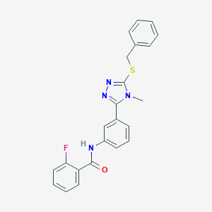molecular formula C23H19FN4OS B314216 N-{3-[5-(benzylsulfanyl)-4-methyl-4H-1,2,4-triazol-3-yl]phenyl}-2-fluorobenzamide 