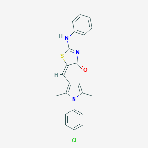 molecular formula C22H18ClN3OS B314219 (5E)-2-anilino-5-[[1-(4-chlorophenyl)-2,5-dimethylpyrrol-3-yl]methylidene]-1,3-thiazol-4-one 