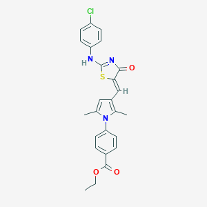 molecular formula C25H22ClN3O3S B314225 ethyl 4-[3-[(Z)-[2-(4-chloroanilino)-4-oxo-1,3-thiazol-5-ylidene]methyl]-2,5-dimethylpyrrol-1-yl]benzoate 