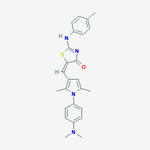 molecular formula C25H26N4OS B314226 (5E)-5-[[1-[4-(dimethylamino)phenyl]-2,5-dimethylpyrrol-3-yl]methylidene]-2-(4-methylanilino)-1,3-thiazol-4-one 
