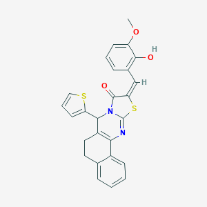 molecular formula C26H20N2O3S2 B314230 10-(2-hydroxy-3-methoxybenzylidene)-7-(2-thienyl)-5,7-dihydro-6H-benzo[h][1,3]thiazolo[2,3-b]quinazolin-9(10H)-one 