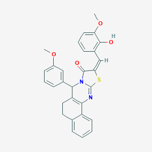 (14E)-14-[(2-hydroxy-3-methoxyphenyl)methylidene]-11-(3-methoxyphenyl)-15-thia-12,17-diazatetracyclo[8.7.0.02,7.012,16]heptadeca-1(10),2,4,6,16-pentaen-13-one