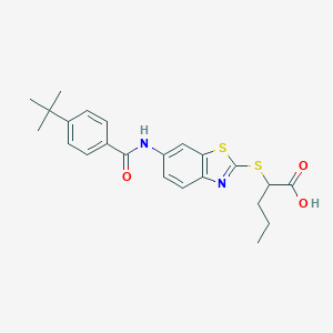 molecular formula C23H26N2O3S2 B314235 2-(6-(4-Tert-butylbenzamido)benzo[d]thiazol-2-ylthio)pentanoic acid 
