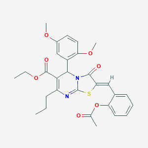 molecular formula C29H30N2O7S B314238 ethyl 2-[2-(acetyloxy)benzylidene]-5-(2,5-dimethoxyphenyl)-3-oxo-7-propyl-2,3-dihydro-5H-[1,3]thiazolo[3,2-a]pyrimidine-6-carboxylate 