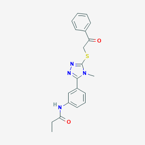 molecular formula C20H20N4O2S B314241 N-(3-{4-methyl-5-[(2-oxo-2-phenylethyl)sulfanyl]-4H-1,2,4-triazol-3-yl}phenyl)propanamide 