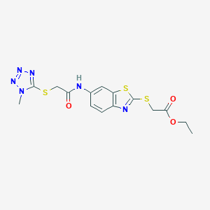 molecular formula C15H16N6O3S3 B314244 ethyl {[6-({[(1-methyl-1H-tetraazol-5-yl)sulfanyl]acetyl}amino)-1,3-benzothiazol-2-yl]sulfanyl}acetate 
