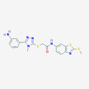 molecular formula C19H18N6OS3 B314253 2-{[5-(3-aminophenyl)-4-methyl-4H-1,2,4-triazol-3-yl]sulfanyl}-N-[2-(methylsulfanyl)-1,3-benzothiazol-6-yl]acetamide 