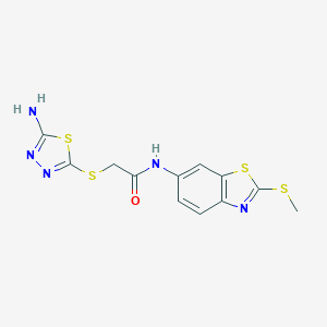molecular formula C12H11N5OS4 B314254 2-[(5-amino-1,3,4-thiadiazol-2-yl)sulfanyl]-N-[2-(methylsulfanyl)-1,3-benzothiazol-6-yl]acetamide 