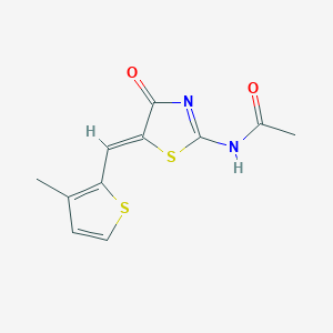 molecular formula C11H10N2O2S2 B314258 N-{(2E,5Z)-5-[(3-methylthiophen-2-yl)methylidene]-4-oxo-1,3-thiazolidin-2-ylidene}acetamide 
